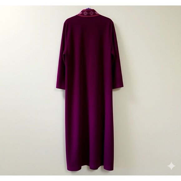 JC Penney Deep Purple Maxi Loungewear Pink Floral Embroidered Robe No Belt Sz L - Picture 3 of 5